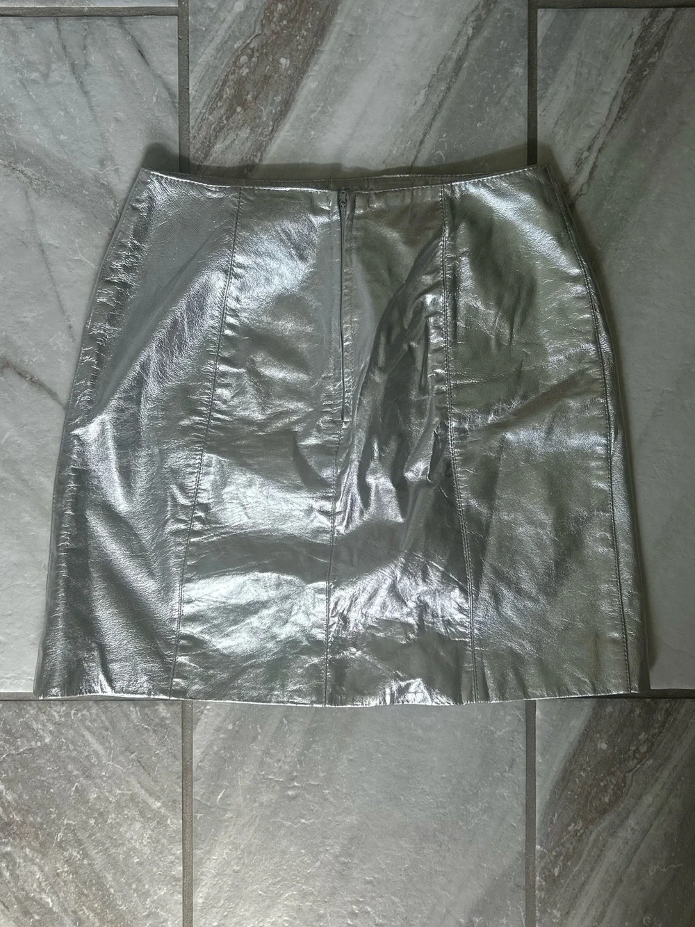 Vintage 90s Metallic Silver Genuine Leather Mini Skirt Size 10